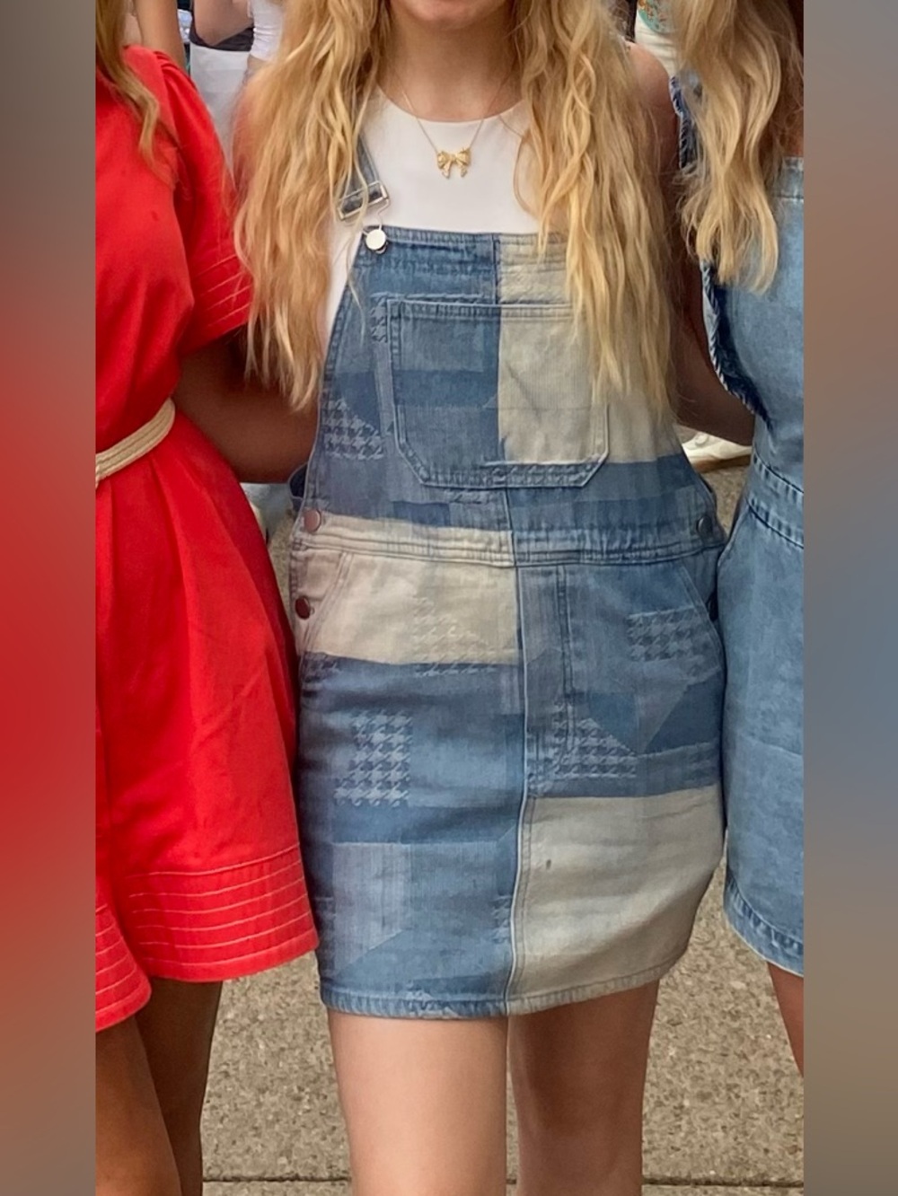 Patchwork Denim Overall Dress in Blue and Light Wash